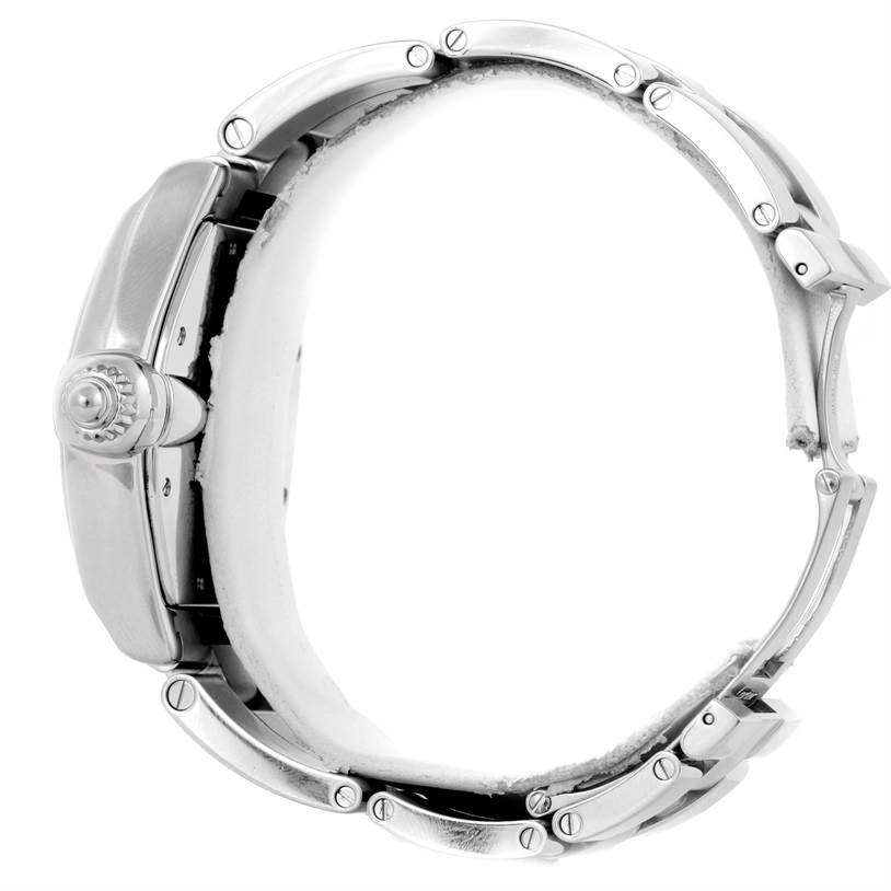 This image shows the side profile and bracelet of the Cartier Roadster W62041V3 Men's Stainless Steel Black Dial W62041V3 Men's Stainless Steel Black Dial model watch.