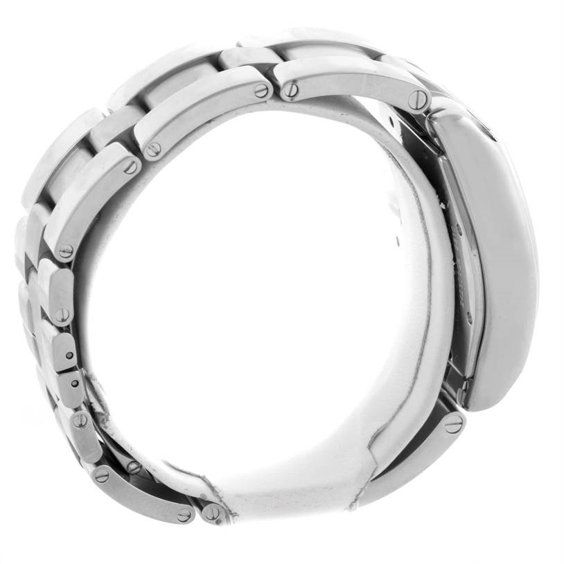 This image shows a side view of the bracelet and case of a Cartier Roadster W62041V3 Men's Stainless Steel Black Dial W62041V3 Men's Stainless Steel Black Dial watch.