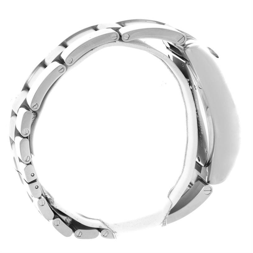 The image shows the side view of the bracelet and case of a Roadster model by Cartier.