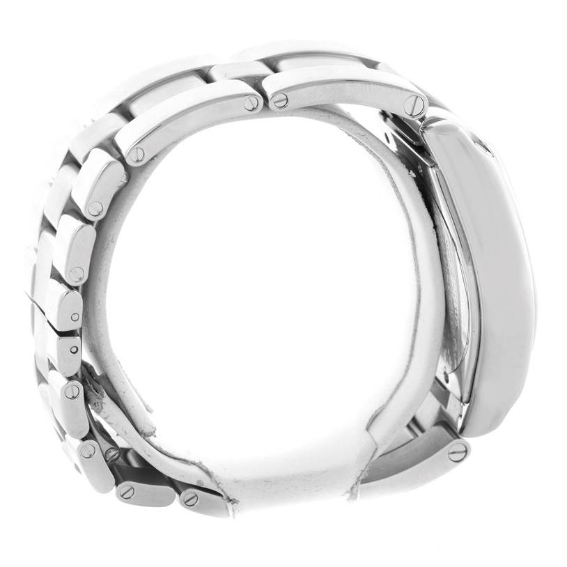 The image shows the side view of a Cartier Roadster W62041V3 Men's Stainless Steel Black Dial W62041V3 Men's Stainless Steel Black Dial watch, focusing on the bracelet and the case side.