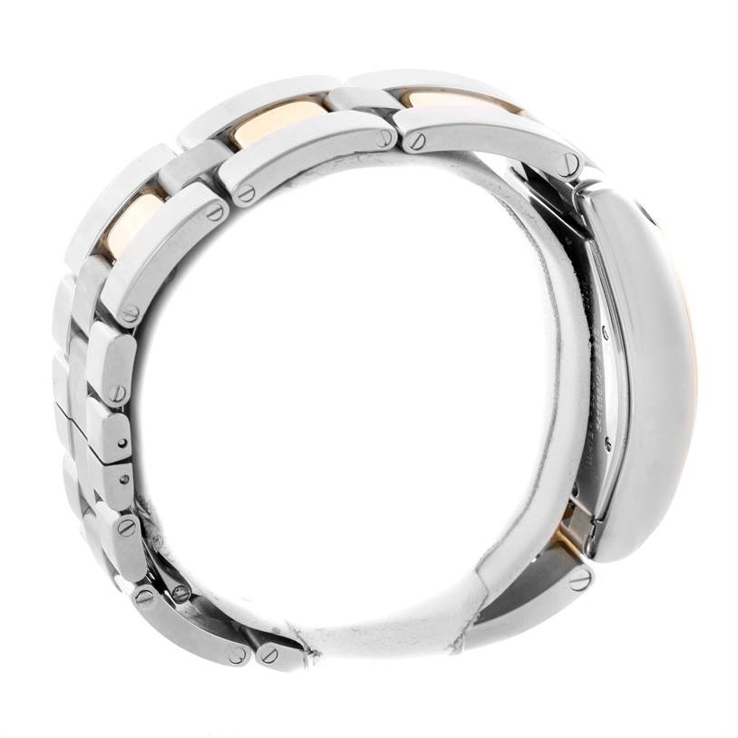 This image shows a side view of the bracelet and case of a Cartier Roadster W62031Y4 Men's Steel and Gold (two tone) Silver Dial W62031Y4 Men's Steel and Gold (two tone) Silver Dial watch.