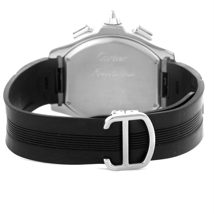 The image shows the back view of a Cartier Roadster W6206020 Men's Stainless Steel Silver Dial W6206020 Men's Stainless Steel Silver Dial watch, focusing on the strap and clasp.