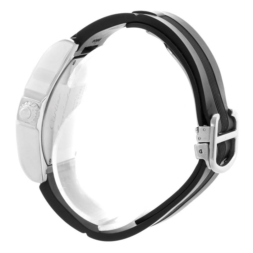 This image shows a side view of the Cartier Roadster W6206018 Men's Stainless Steel Silver Dial W6206018 Men's Stainless Steel Silver Dial model, displaying the watch case, crown, and strap with buckle.