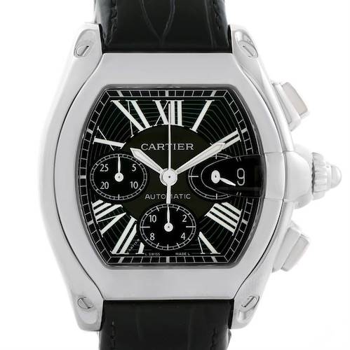 Photo of Cartier Roadster Chronograph Black Strap Steel Mens Watch W62020X6