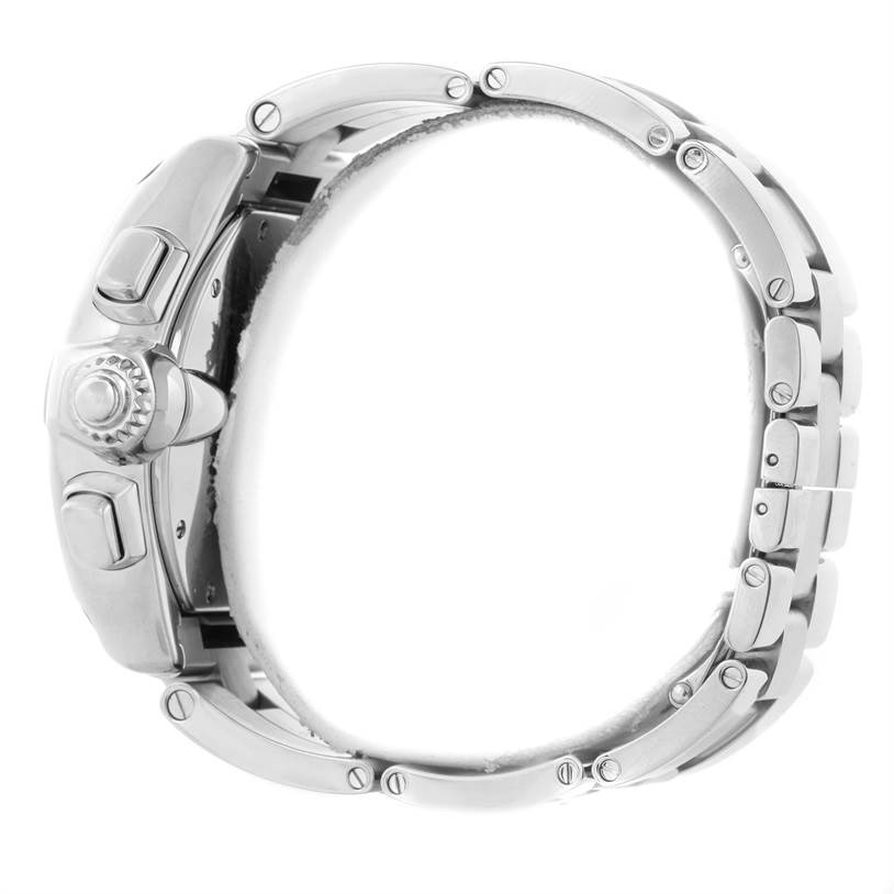 The image shows a side view of the Roadster model by Cartier, highlighting its case, crown, lugs, and bracelet.