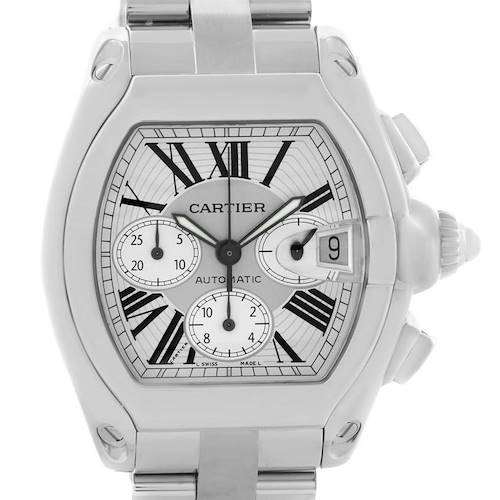 Photo of Cartier Roadster Chronograph Silver Dial Watch W62019X6 Box Papers