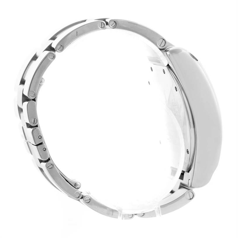 This image shows a side profile of a Cartier Roadster W62020X6 Men's Stainless Steel Black Dial W62020X6 Men's Stainless Steel Black Dial watch, highlighting the case and metal bracelet.