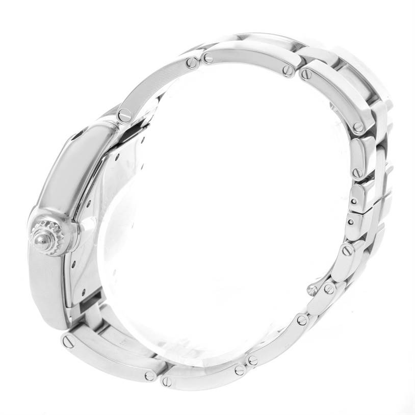 This image shows a side view of a Roadster model by Cartier watch, focusing on its band and crown.