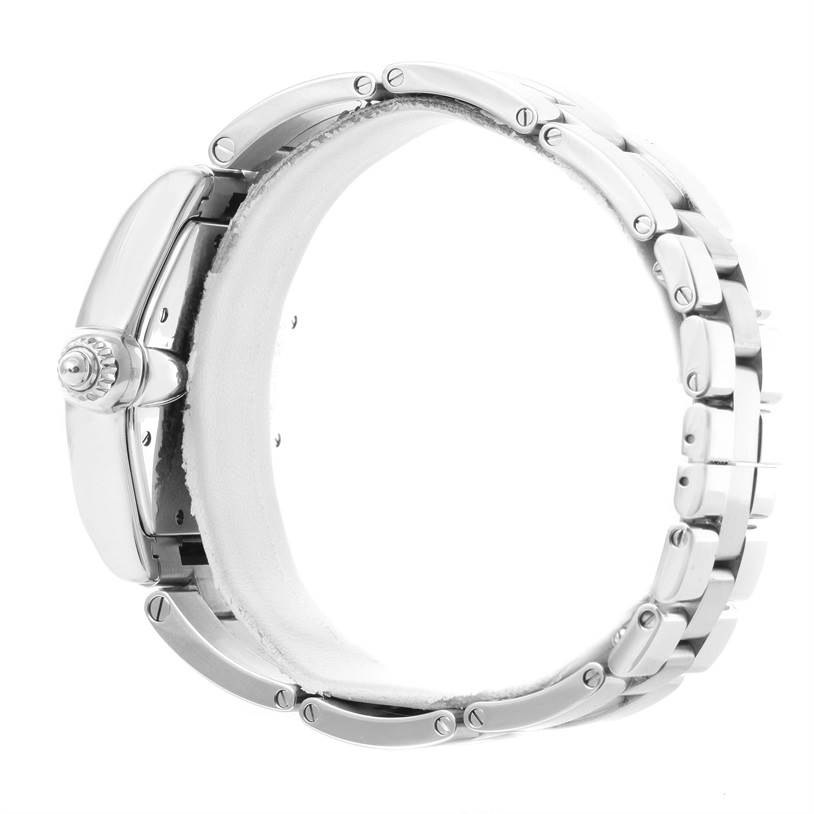 The image shows the side profile and bracelet of the Cartier Roadster W62025V3 Men's Stainless Steel Silver Dial W62025V3 Men's Stainless Steel Silver Dial watch.