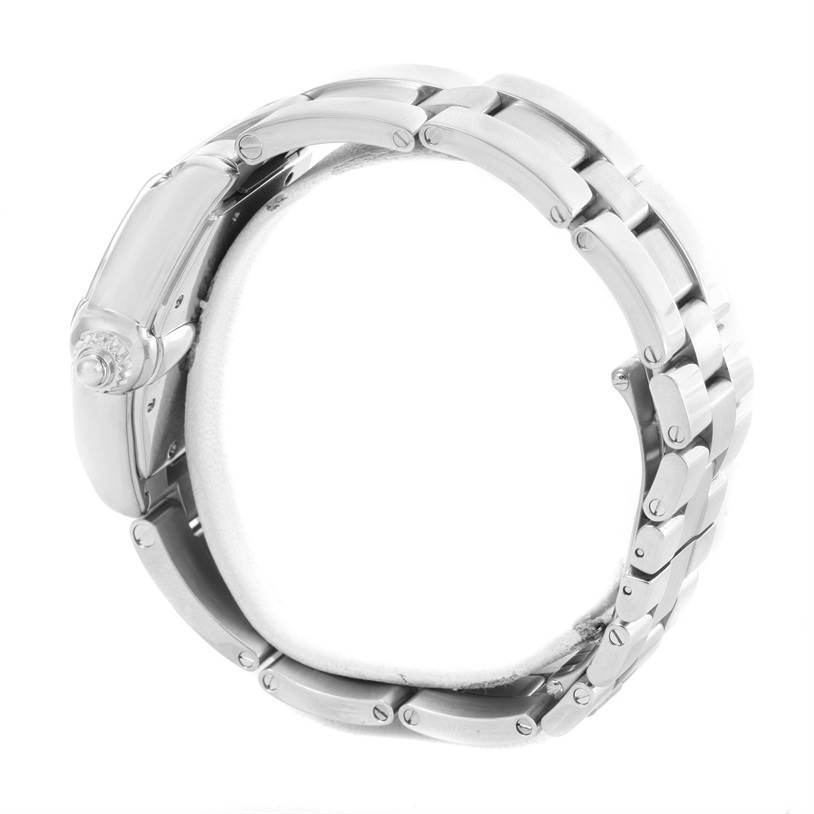 The image shows a side view of a Cartier Roadster W62025V3 Men's Stainless Steel Silver Dial W62025V3 Men's Stainless Steel Silver Dial watch, featuring its stainless steel case and bracelet.