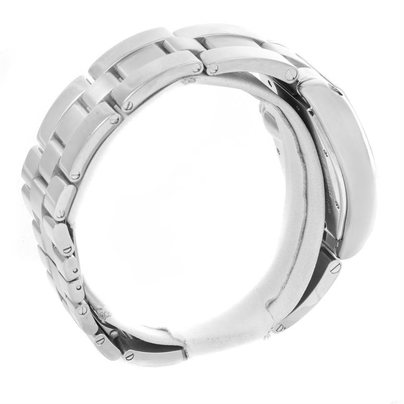 This image shows the side view of the bracelet and partially visible case of a Cartier Roadster W62025V3 Men's Stainless Steel Silver Dial W62025V3 Men's Stainless Steel Silver Dial watch.