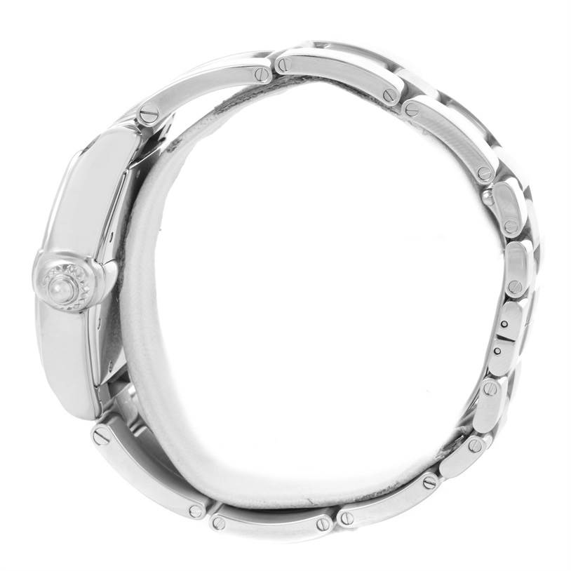 The image shows a side view of the Cartier Roadster W62025V3 Men's Stainless Steel Silver Dial W62025V3 Men's Stainless Steel Silver Dial watch, highlighting the bracelet and crown.