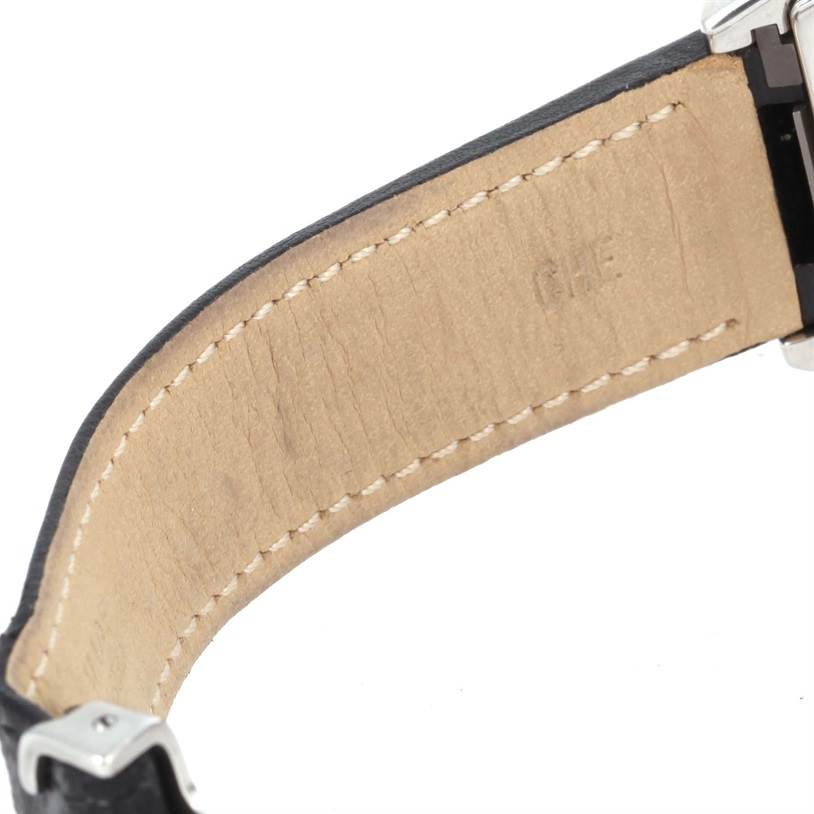 This image shows a close-up of the leather strap interior of a Cartier Roadster W62025V3 Men's Stainless Steel Silver Dial W62025V3 Men's Stainless Steel Silver Dial watch.