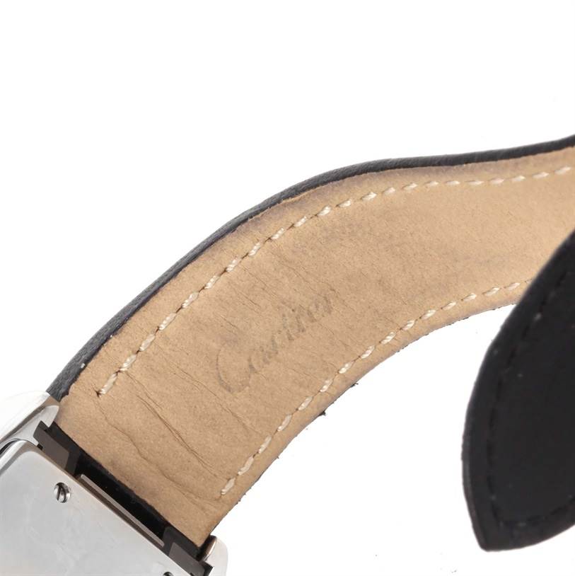 The image shows the underside of the leather strap and part of the clasp of the Cartier Roadster W62025V3 Men's Stainless Steel Silver Dial W62025V3 Men's Stainless Steel Silver Dial watch.