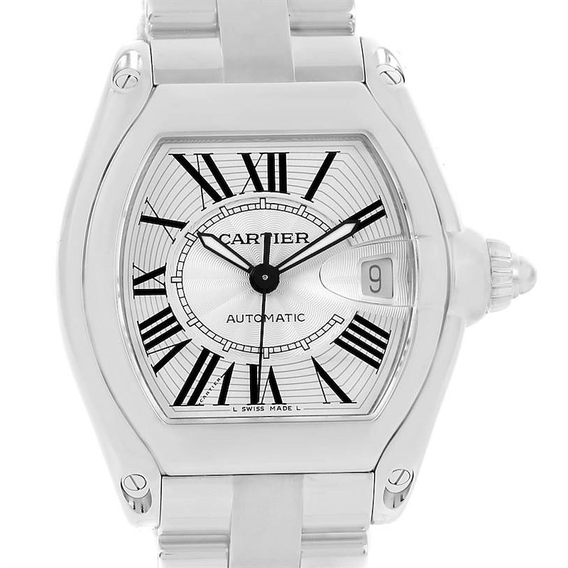 Cartier Roadster Mens Automatic Steel Silver Dial Watch W62025V3 SwissWatchExpo