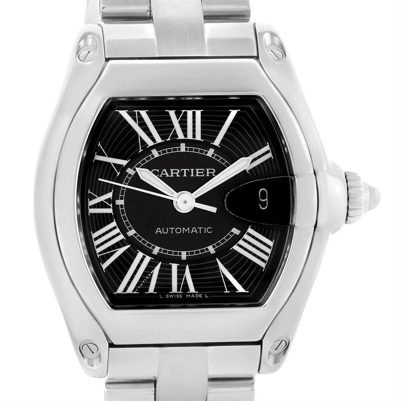 Cartier Roadster Black Roman Dial Mens Watch W62041V3 Box Strap ...