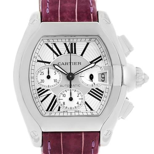 Photo of Cartier Roadster Chronograph Silver Dial Violet Strap Watch W62019X6