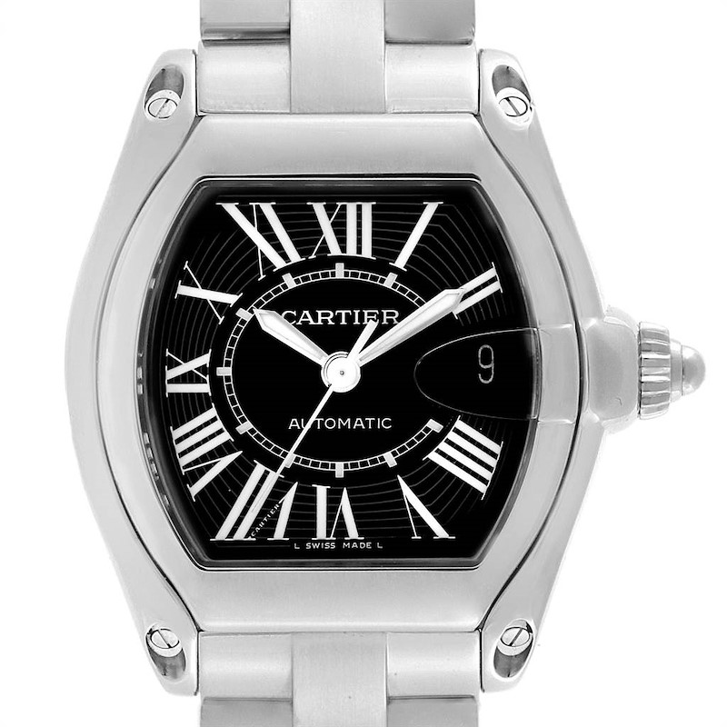 Cartier Roadster Black Dial Large Automatic Steel Watch W62041V3 Box SwissWatchExpo