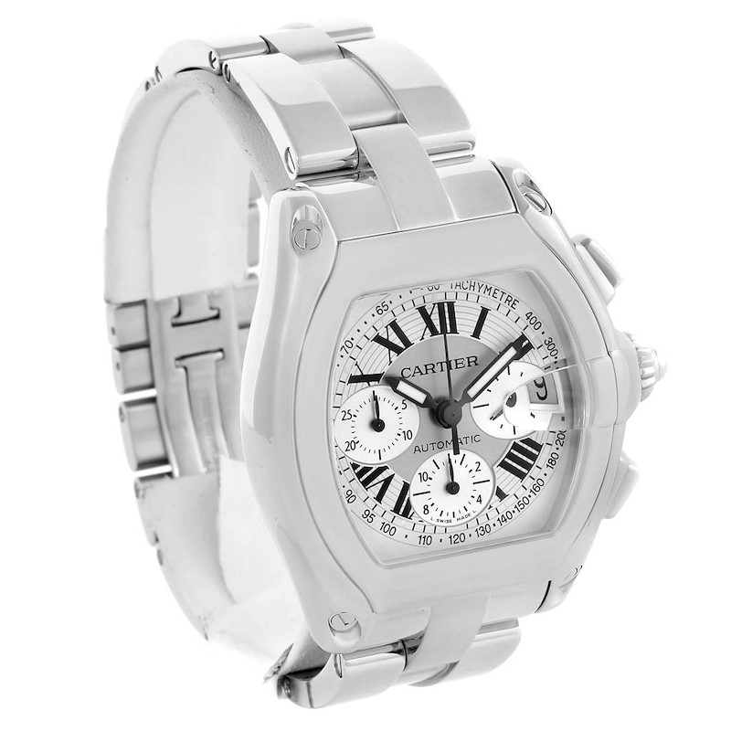 Cartier Roadster Chronograph Silver Dial Mens Watch W62006X6 SwissWatchExpo