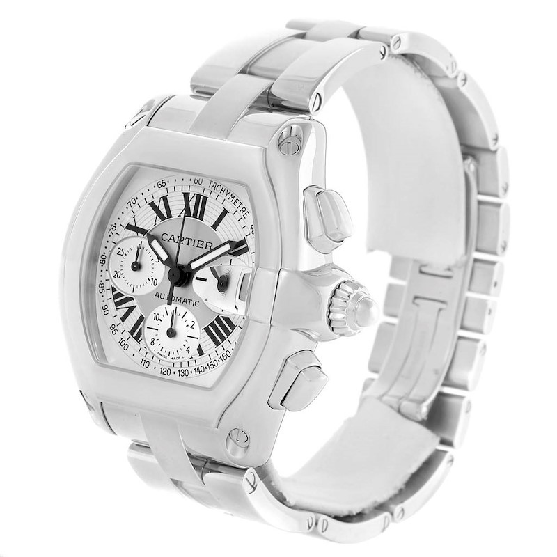 Cartier Roadster Chronograph Silver Dial Mens Watch W62006X6 SwissWatchExpo