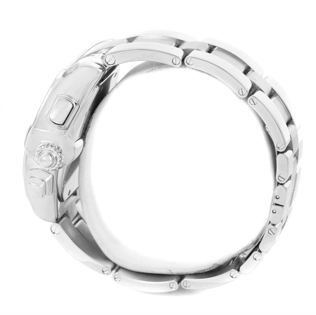 The image shows a side view of the Cartier Roadster W62006X6 Men's Stainless Steel Silver Dial W62006X6 Men's Stainless Steel Silver Dial watch focusing on the bracelet, clasp, and crown.