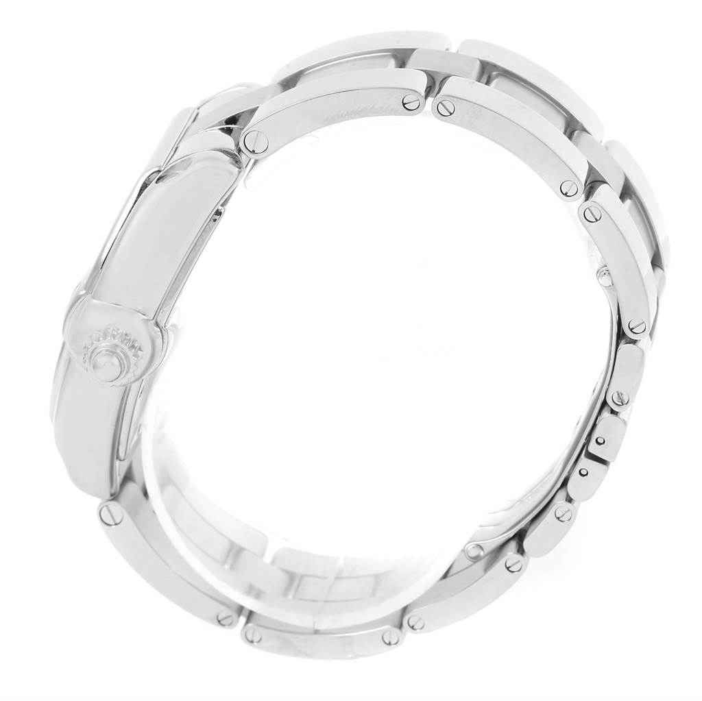 This image shows a side view of the bracelet with clasp and crown of the Cartier Roadster W62025V3 Men
s Stainless Steel Silver Dial W62025V3 Men
s Stainless Steel Silver Dial watch.