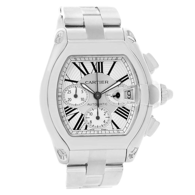 Cartier Roadster Chronograph Silver Dial Automatic Mens Watch W62019X6 SwissWatchExpo