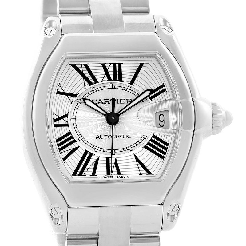 Cartier Roadster Mens Automatic Steel Silver Dial Watch W62025V3 SwissWatchExpo