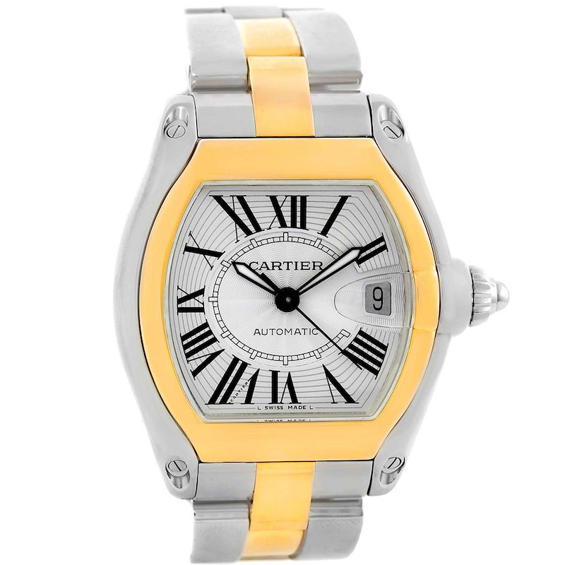 Cartier Roadster 18k Yellow Gold Stainless Steel Mens Watch W62031Y4 SwissWatchExpo