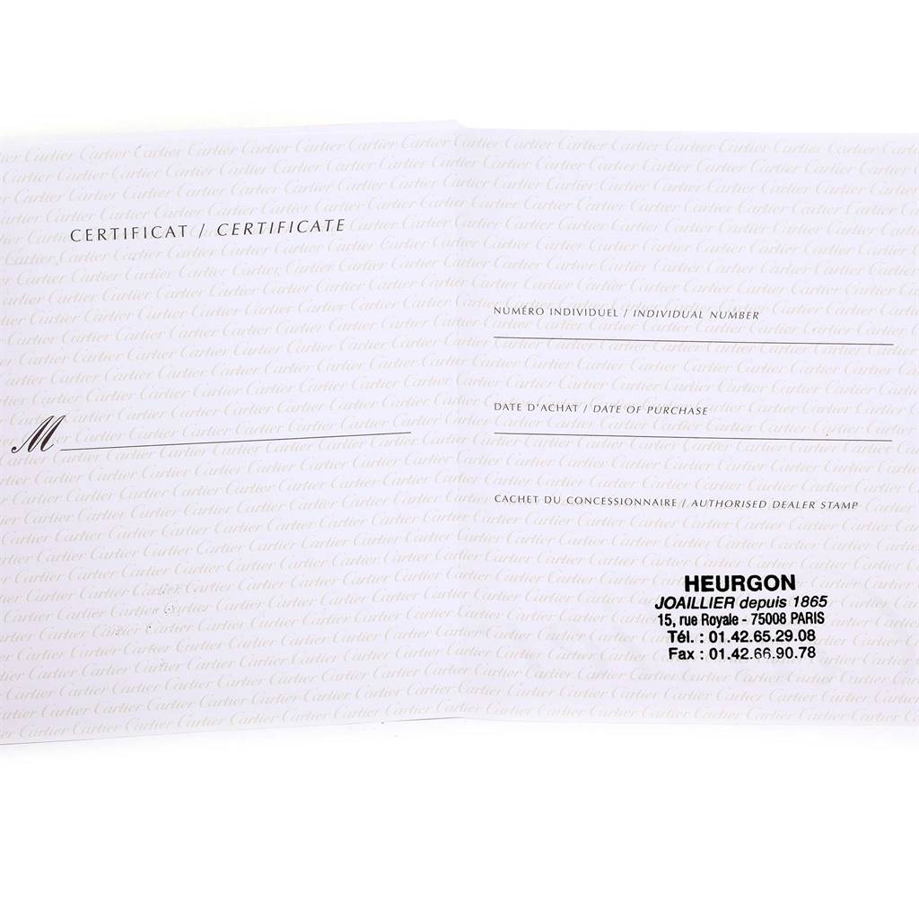 The image shows the authenticity certificate for a Cartier Roadster W62031Y4 Men's Steel and Gold (two tone) Silver Dial W62031Y4 Men's Steel and Gold (two tone) Silver Dial watch.