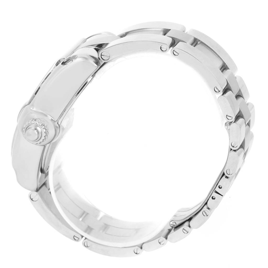 The image shows a side view of the bracelet and clasp of a Roadster model by Cartier.