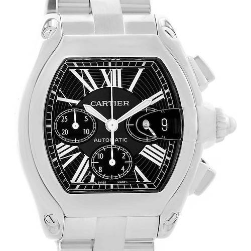 Photo of Cartier Roadster Chronograph Black Dial White Strap Watch W62020X6