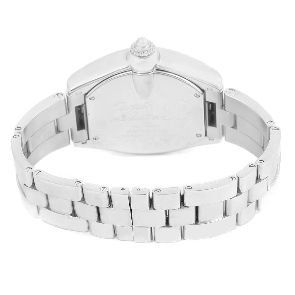 The image shows the back view of the bracelet and case of a Cartier Roadster W6206012 Men
s Stainless Steel Blue Dial W6206012 Men
s Stainless Steel Blue Dial watch.