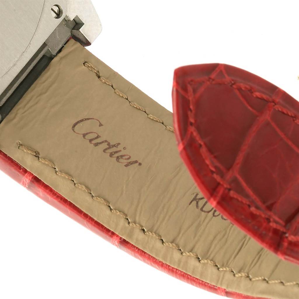 The image shows a close-up of the strap and clasp of a Cartier Roadster W6206018 Men
s Stainless Steel Silver Dial W6206018 Men
s Stainless Steel Silver Dial watch.