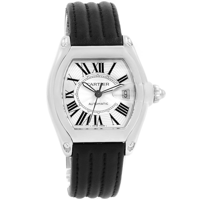 Cartier Roadster Silver Dial Mens Watch W62025V3 Box Papers Strap SwissWatchExpo