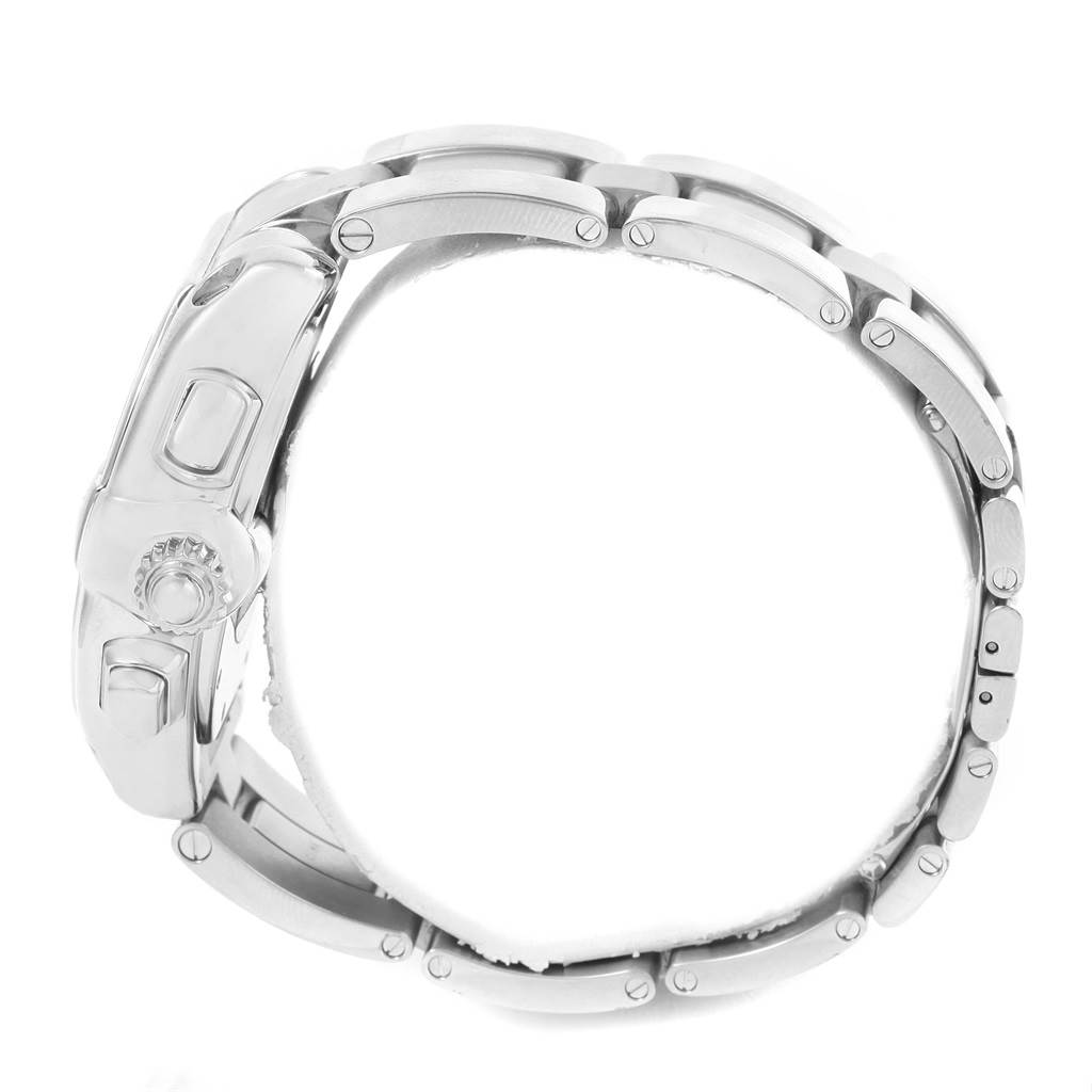 The image displays a side view of the bracelet and crown of a Cartier Roadster W62020X6 Men
s Stainless Steel Black Dial W62020X6 Men
s Stainless Steel Black Dial watch.