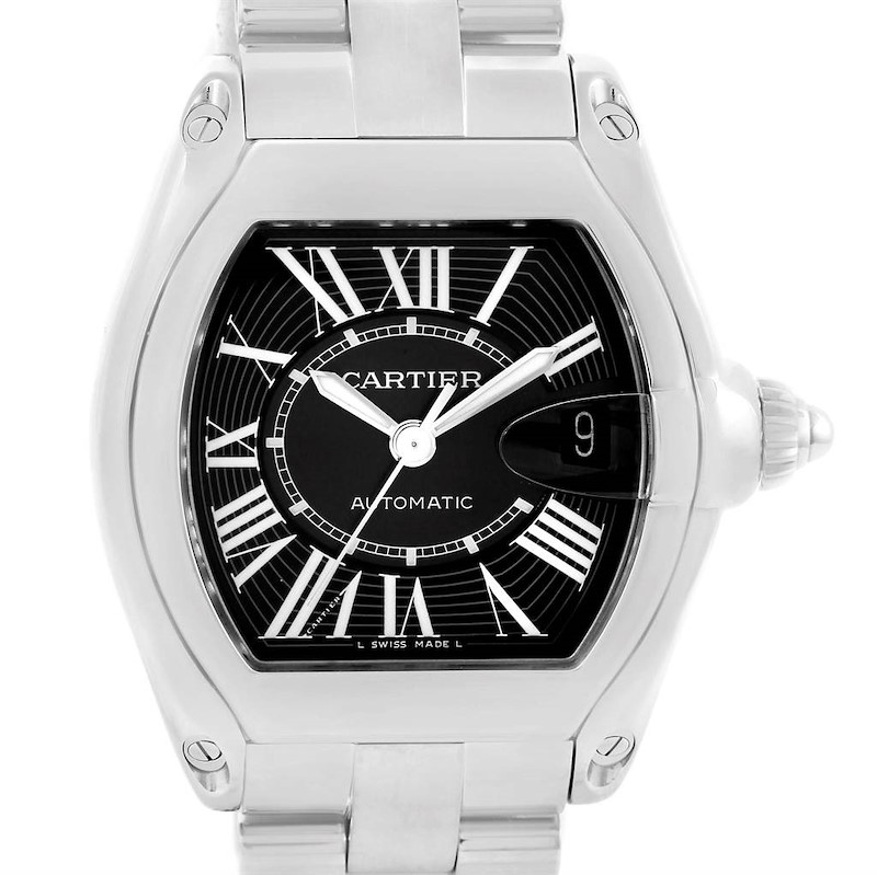 Cartier Roadster Black Dial Large Stainless Steel Watch W62041V3 SwissWatchExpo
