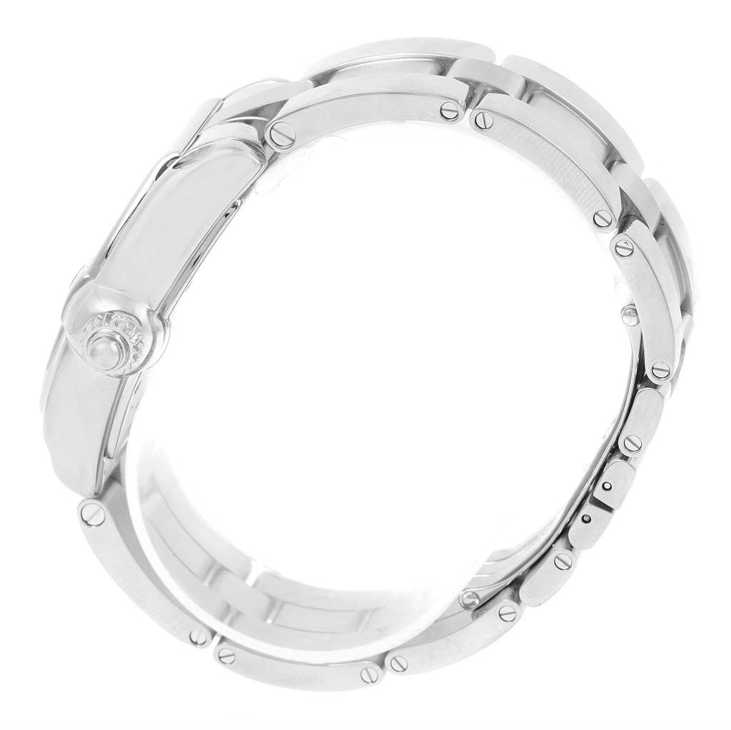 The image shows a side angle of the stainless steel bracelet of a Cartier Roadster W62025V3 Men's Stainless Steel Silver Dial W62025V3 Men's Stainless Steel Silver Dial watch.