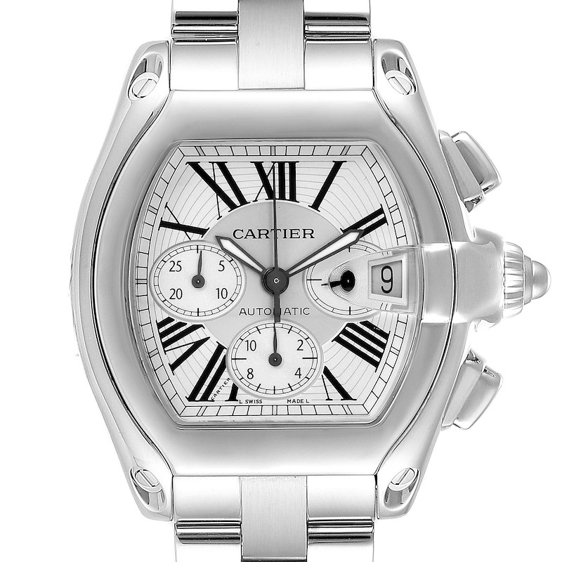 Cartier Roadster Chronograph Silver Dial Automatic Mens Watch W62019X6 SwissWatchExpo