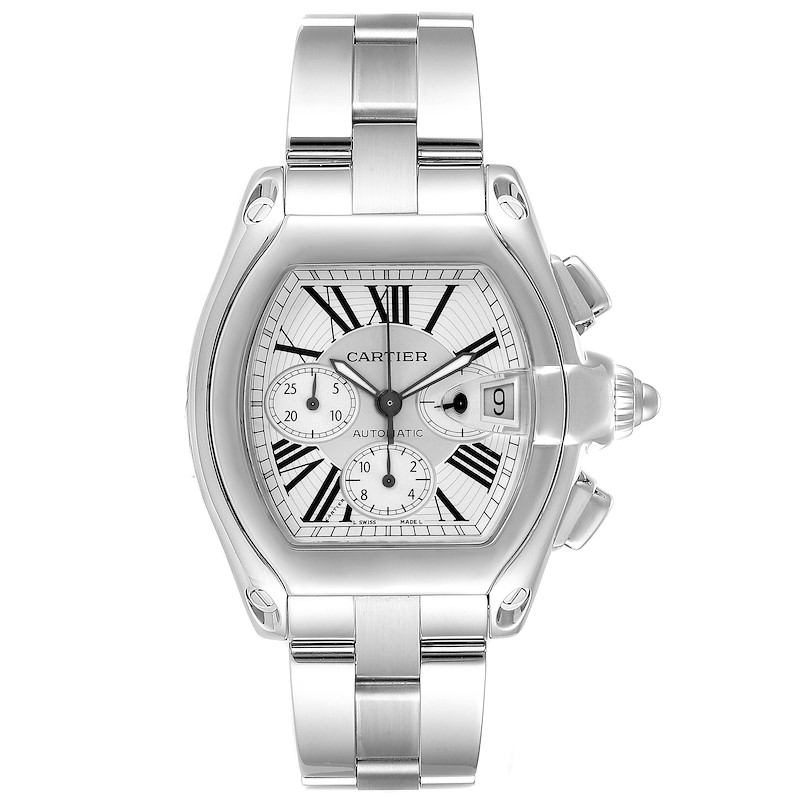 Cartier Roadster Chronograph Silver Dial Automatic Mens Watch W62019X6 SwissWatchExpo