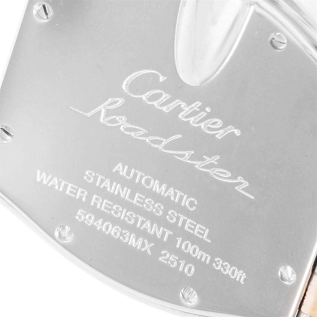 This image shows the back case of the Cartier Roadster W62048V3 Men's Stainless Steel Blue Dial W62048V3 Men's Stainless Steel Blue Dial watch, highlighting its specifications.