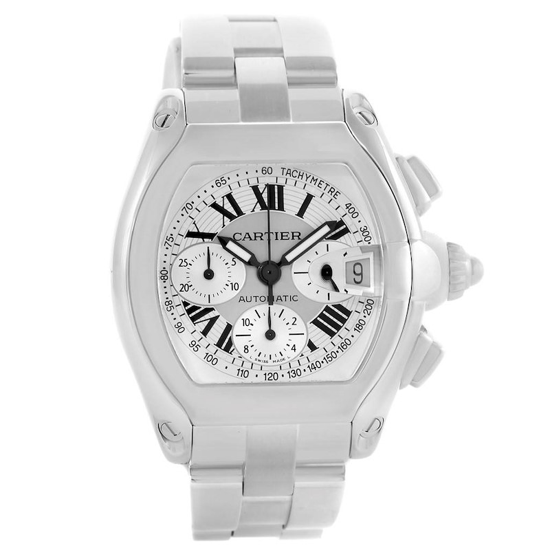 Cartier Roadster Silver Dial Chronograph Steel Mens Watch W62006X6 SwissWatchExpo