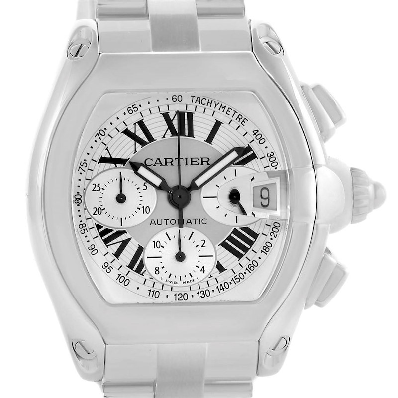 Cartier Roadster Silver Dial Chronograph Steel Mens Watch W62006X6 SwissWatchExpo