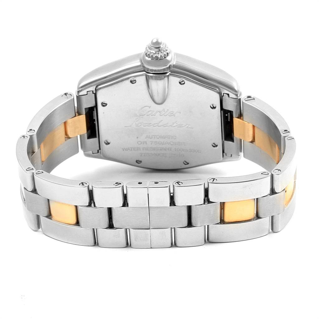 The image shows the back and metal bracelet of the Cartier Roadster W62031Y4 Men's Steel and Gold (two tone) Silver Dial W62031Y4 Men's Steel and Gold (two tone) Silver Dial watch.