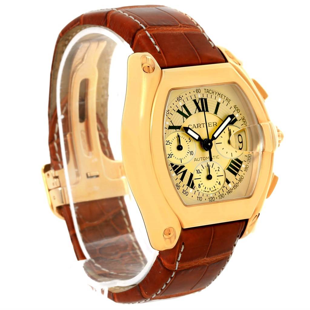 Cartier Roadster Chronograph 18K Yellow Gold Watch W62021Y3 Box Papers ...