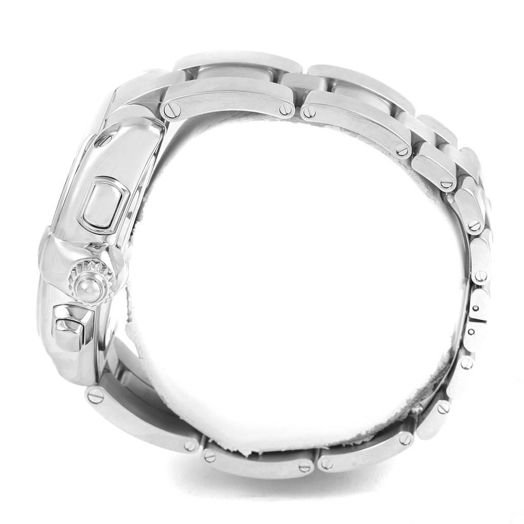 This image shows the side view of a Cartier Roadster W62019X6 Men's Stainless Steel Silver Dial W62019X6 Men's Stainless Steel Silver Dial watch, focusing on the bracelet and crown.