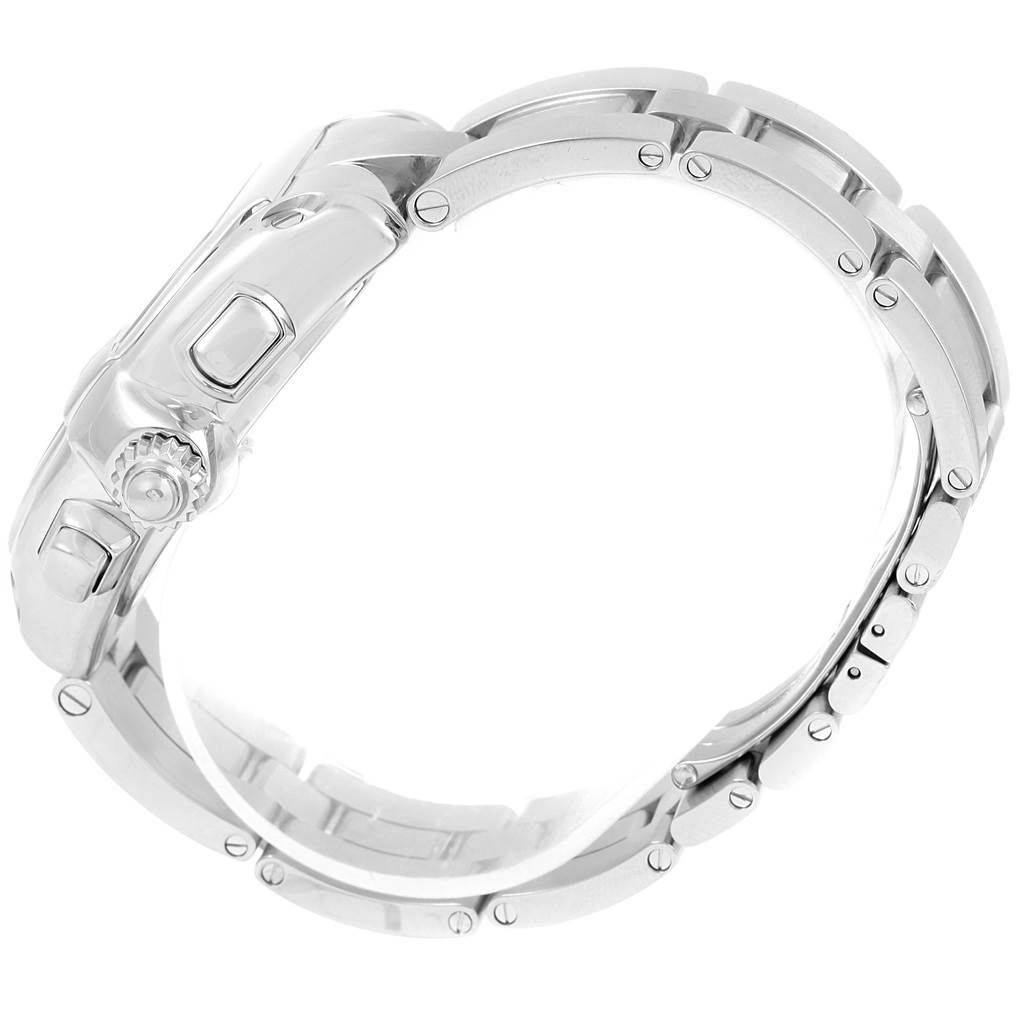 The image shows the side view of a Cartier Roadster W62020X6 Men's Stainless Steel Black Dial W62020X6 Men's Stainless Steel Black Dial watch, focusing on the bracelet and crown.