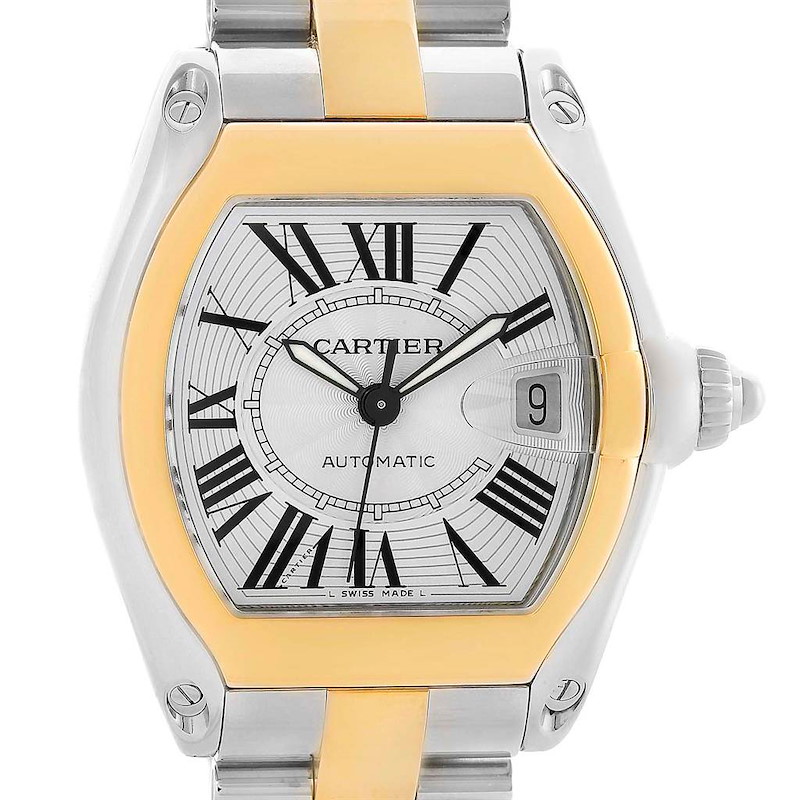 Cartier Roadster Yellow Gold Stainless Steel Mens Watch W62031Y4 Box SwissWatchExpo