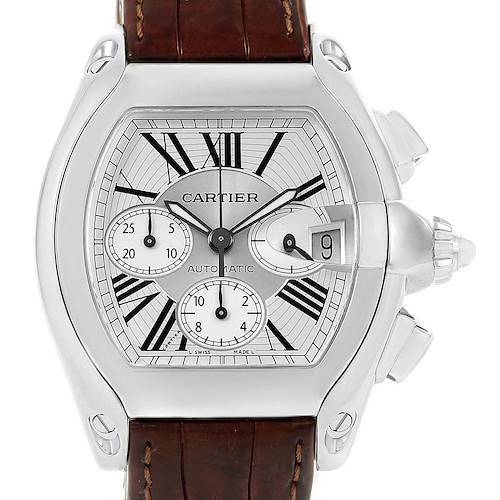 Photo of Cartier Roadster Chronograph Silver Dial Brown Strap Watch W62019X6