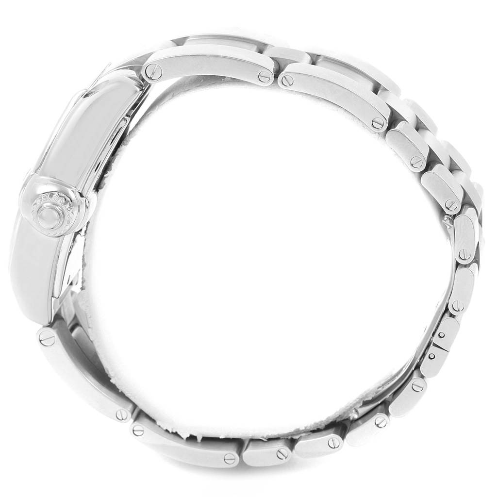 The image shows the side view of a Cartier Roadster W62025V3 Men's Stainless Steel Silver Dial W62025V3 Men's Stainless Steel Silver Dial watch, highlighting its bracelet and crown.